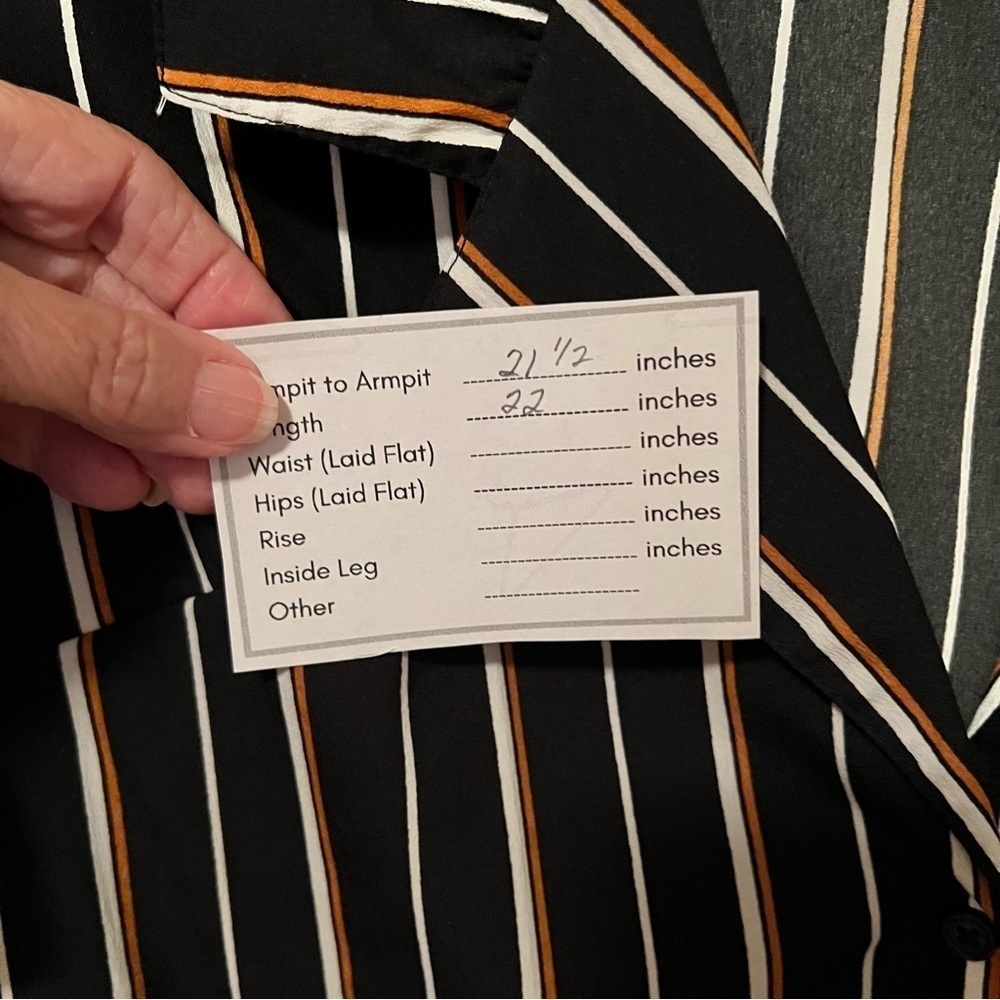 Japna Black White Tan Stripe Button Down Short Sleeve Blouse - Picture 9 of 9
